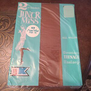 NOS VTG 2 Pair Kresge Junior Miss Nylon Stockings Seamless Teenage Hosiery